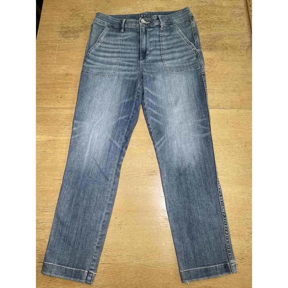 WHBM‎ The Straight Crop High Rise Jeans Size 8L Bejeweled Button